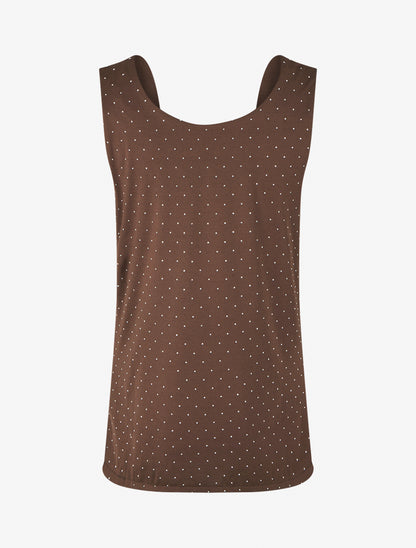 Top uni sans manches à strass - Marron - 2