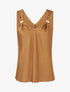 Top satiné à empiècement bijoux - Camel - 1