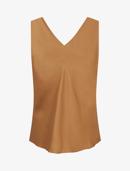 Top satiné à empiècement bijoux - Camel - 2
