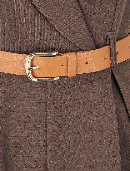 Combinaison ceinturée unie sans manches - Marron - 3