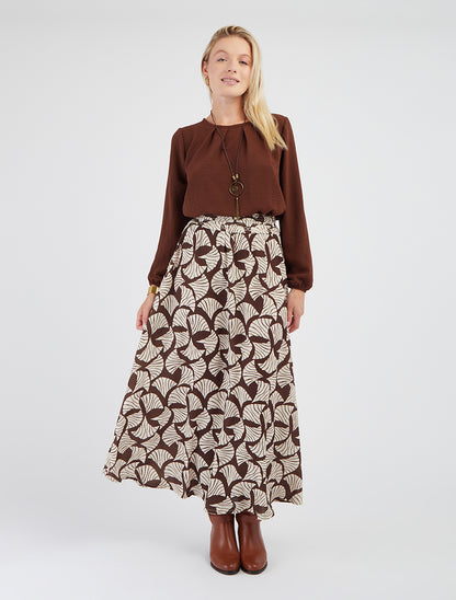 Blouse unie à bords élastiqués - Marron - 8