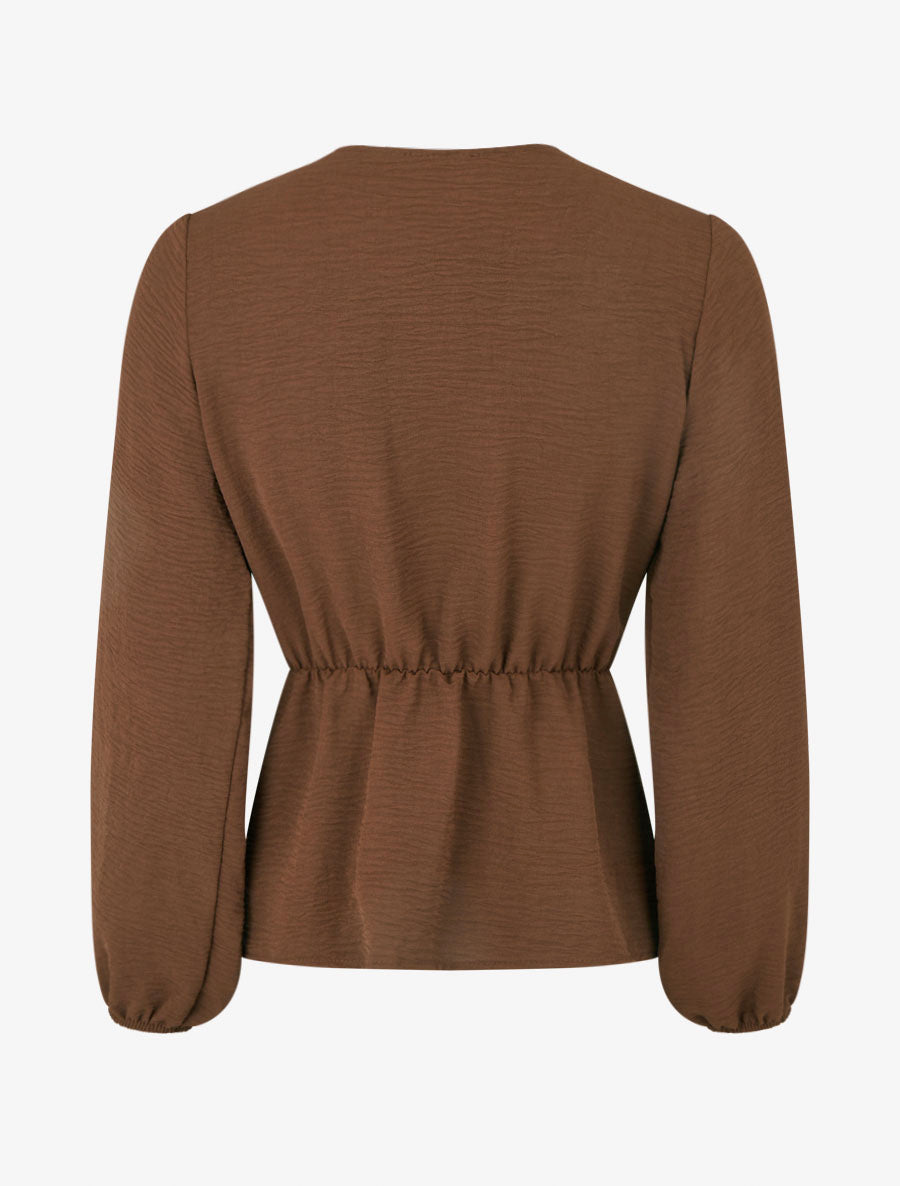 Blouse unie à empiècement bijou - Marron - 2