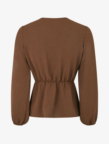 Blouse unie à empiècement bijou - Marron - 2