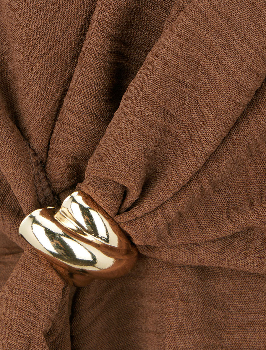 Blouse unie à empiècement bijou - Marron - 3