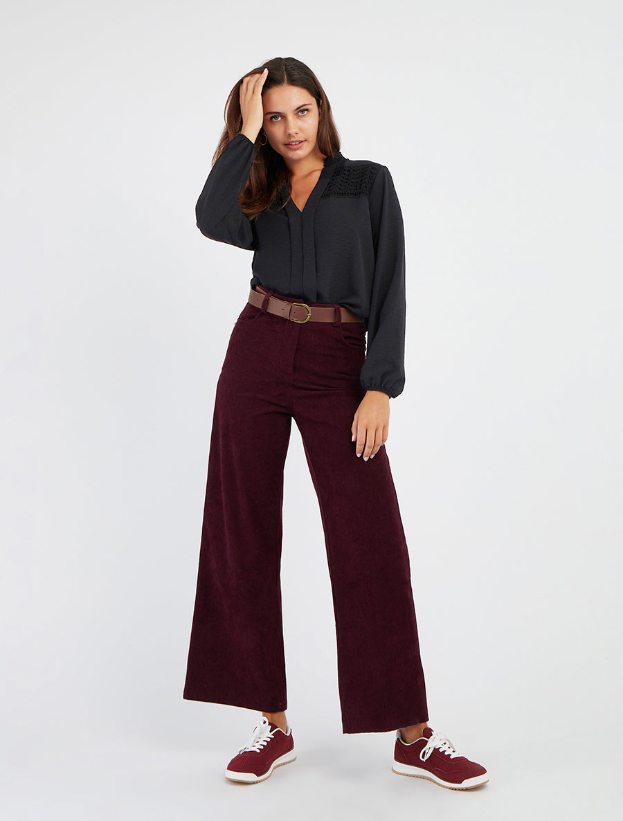 Blouse fluide coupe boule à détail crochet - Noir