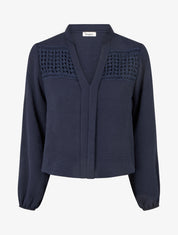Blouse fluide coupe boule à détail crochet - Marine - 1