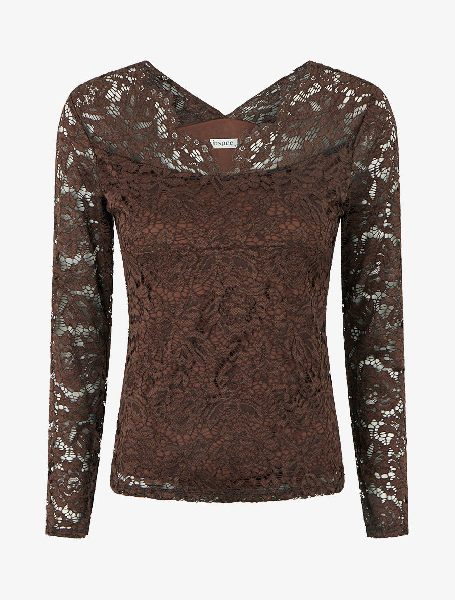 Top uni en dentelle - Marron - 1