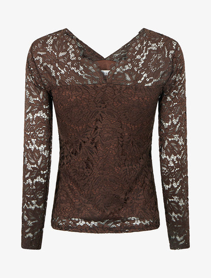 Top uni en dentelle - Marron - 2