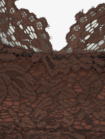 Top uni en dentelle - Marron - 3