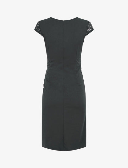 Robe droite à dentelle et drapé - Noir - 2