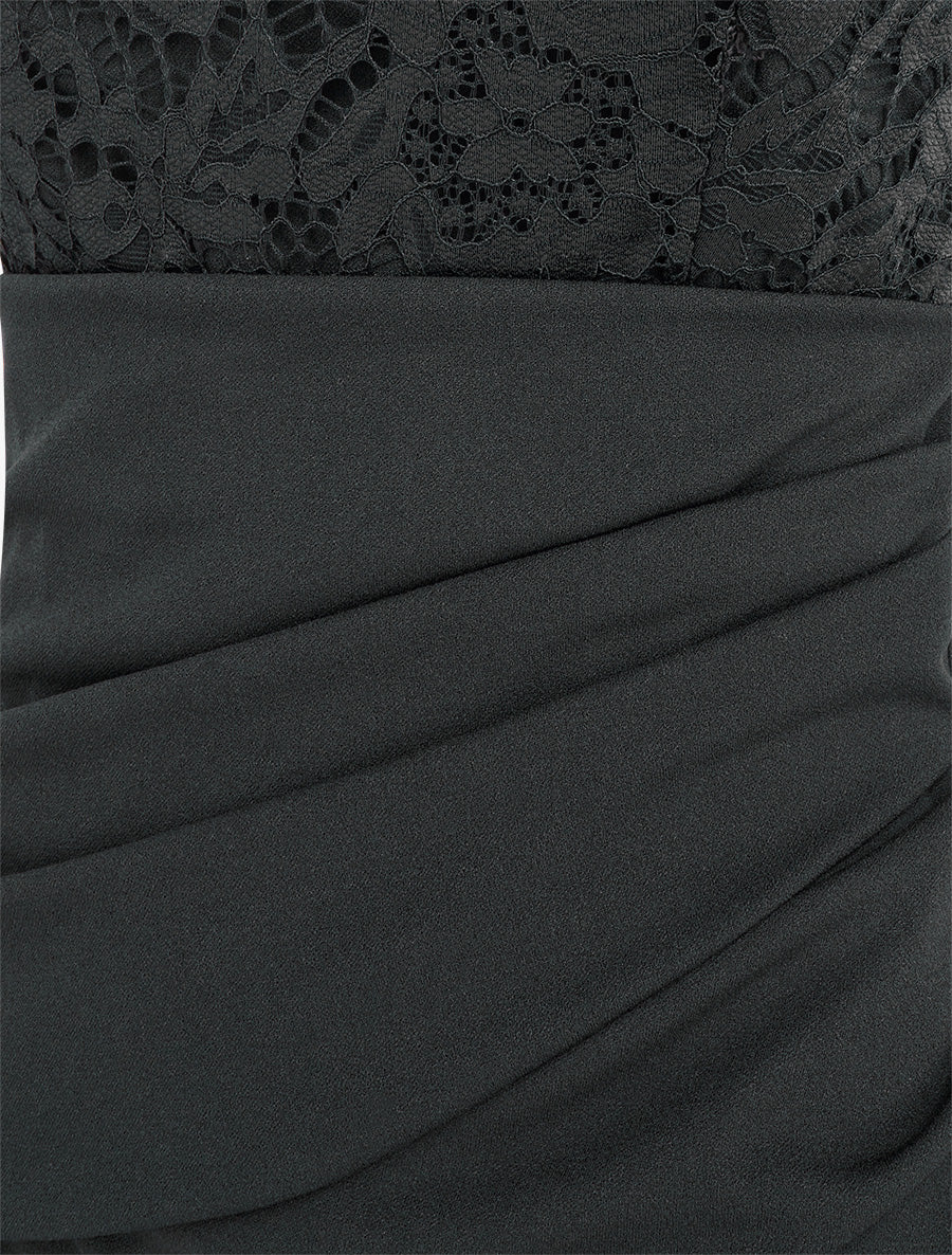 Robe droite à dentelle et drapé - Noir - 3