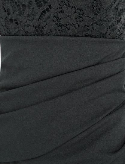 Robe droite à dentelle et drapé - Noir - 3