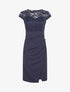 Robe droite à dentelle et drapé - Marine - 1