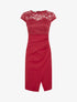 Robe droite à dentelle et drapé - Rouge - 1