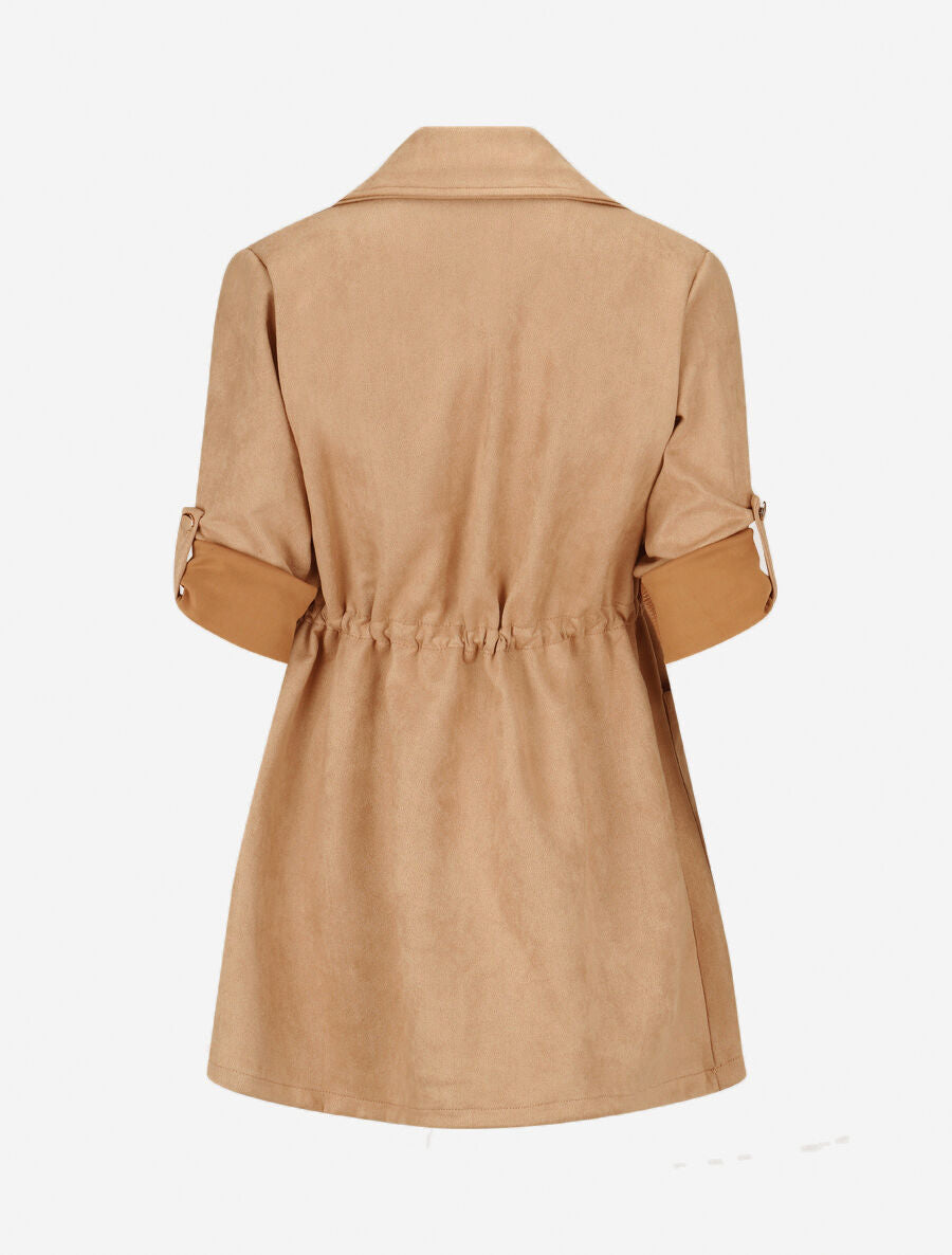 Veste longue en suédine - Camel clair - 2