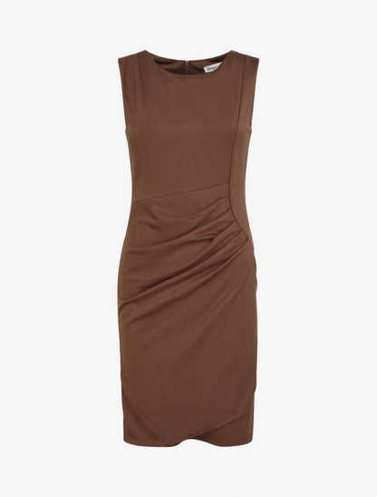 Robe style portefeuille à col rond - Marron - 1