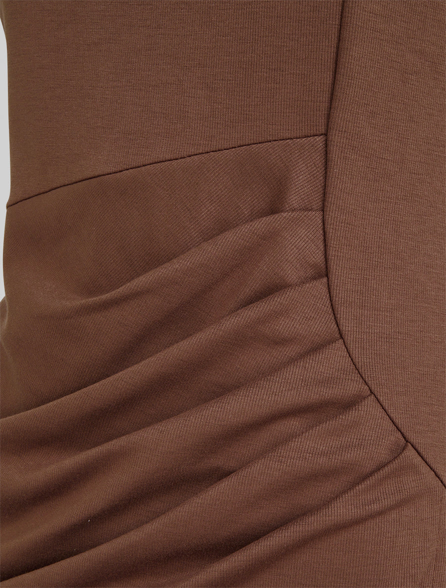 Robe style portefeuille à col rond - Marron - 3