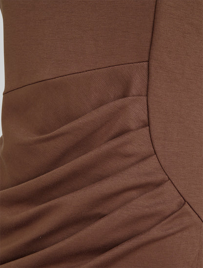 Robe style portefeuille à col rond - Marron - 3