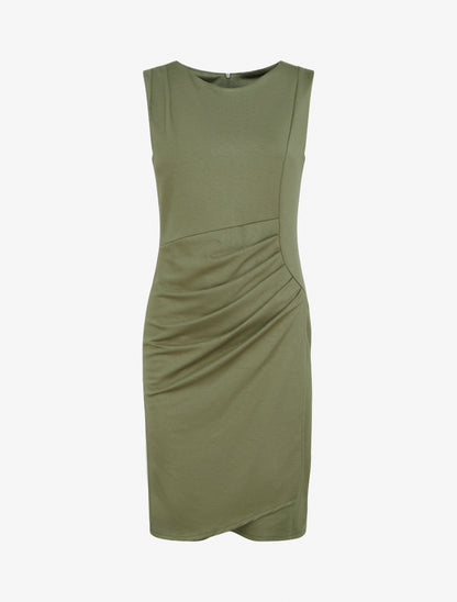 Robe style portefeuille à col rond - Kaki - 1