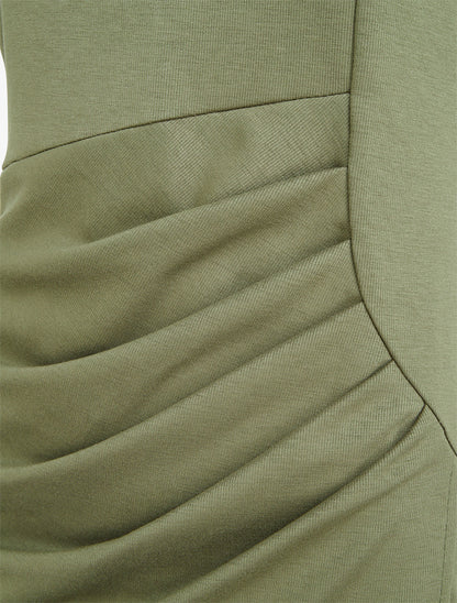 Robe style portefeuille à col rond - Kaki - 3