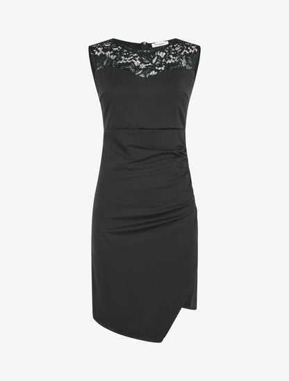 Robe sans manches à col en dentelle - Noir - 1