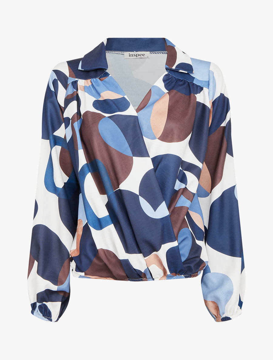 Top boule à col cache-coeur et imprimé 70&