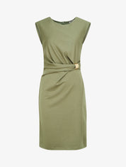 Robe droite drapée à empiècement bijou - Kaki - 1