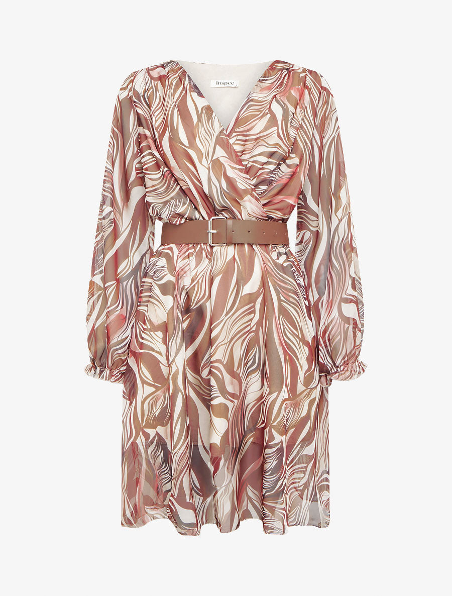 Robe col cache-coeur imprimé graphique - Bordeaux - 1