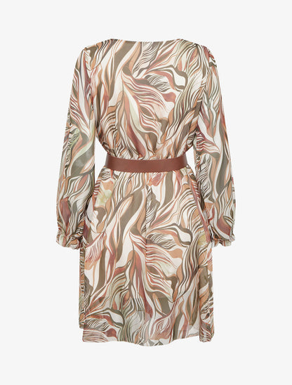 Robe col cache-coeur imprimé graphique - Kaki - 2