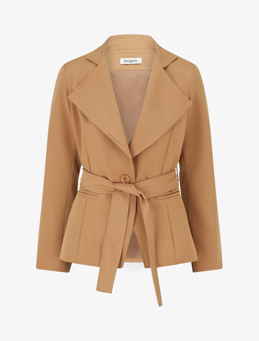 Blazer uni ceinturé - Beige - 1