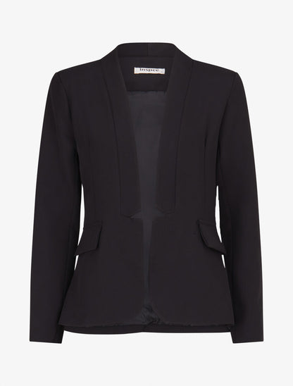 Veste à col droit et bord cranté - Noir - 1
