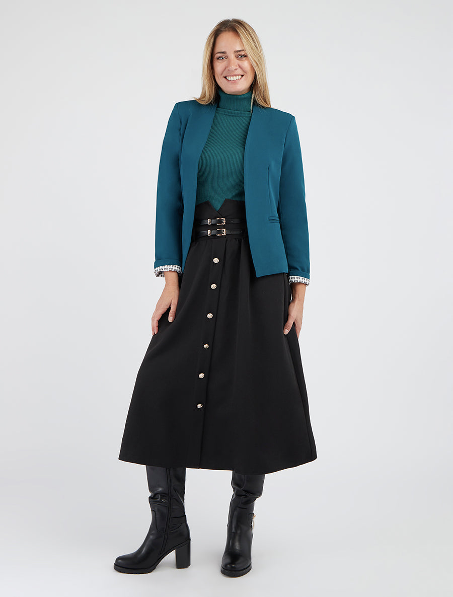 Veste droite col droit à épaulettes - Bleu canard