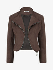 Veste en suédine à zip décoratif - Marron - 1