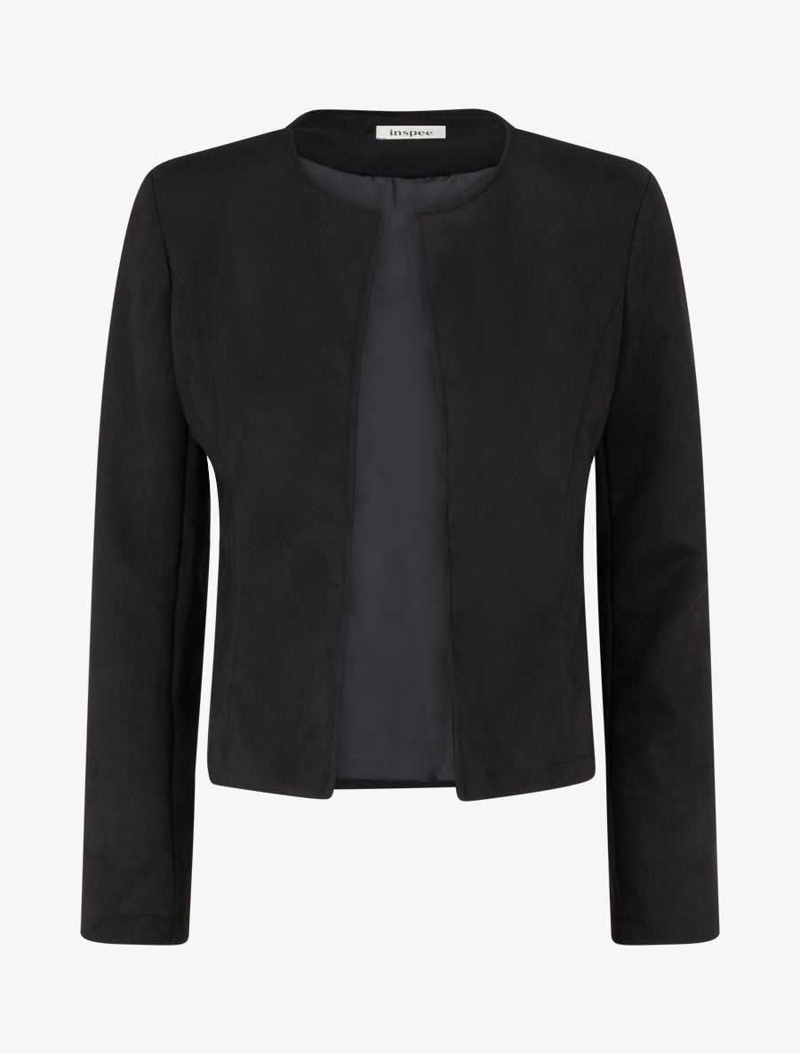 Veste courte ouverte en suédine - Noir - 1