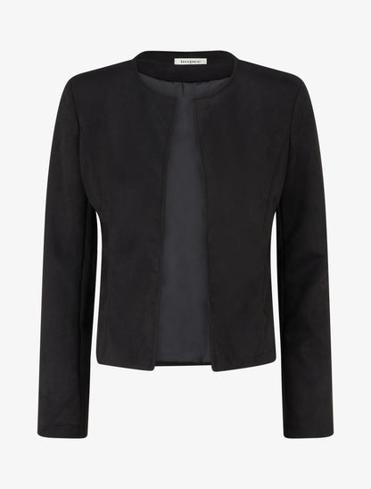 Veste courte ouverte en suédine - Noir - 1