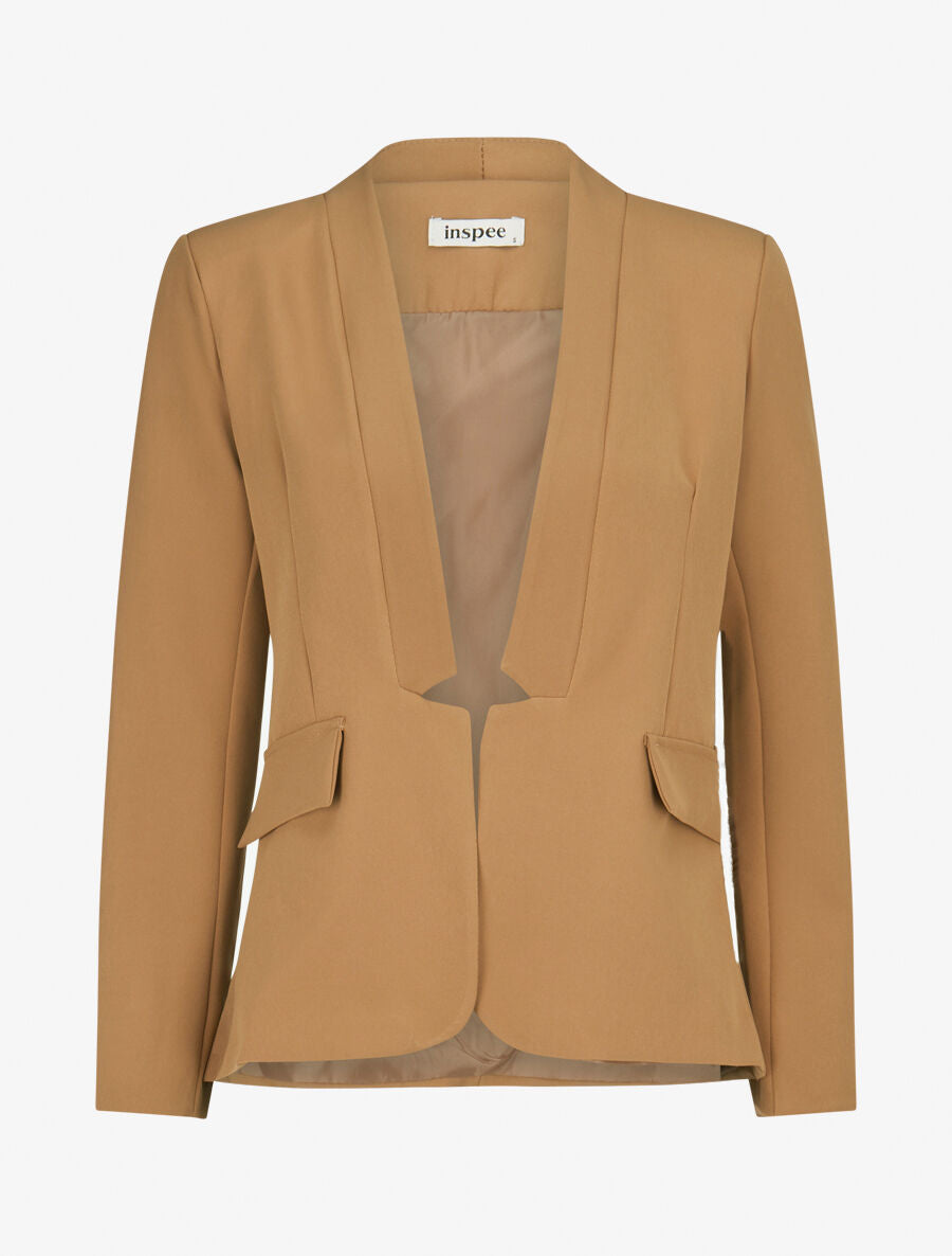 Veste à col droit et bord cranté - Camel - 1