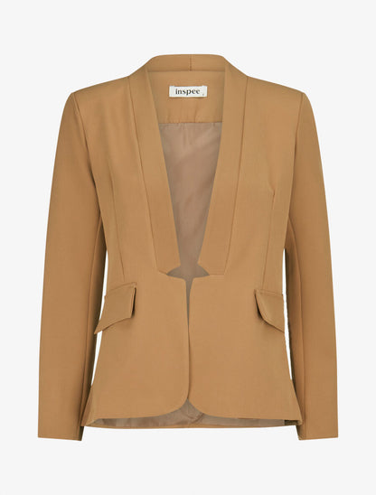 Veste à col droit et bord cranté - Camel - 1