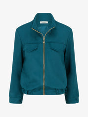 Veste élastiquée en suédine - Bleu canard - 1