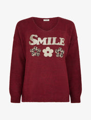 Pull uni en maille à flocage - Bordeaux