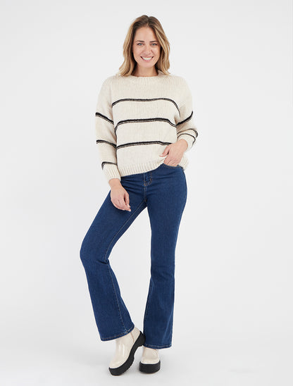 Pull en maille à motif rayures - Crème/noir