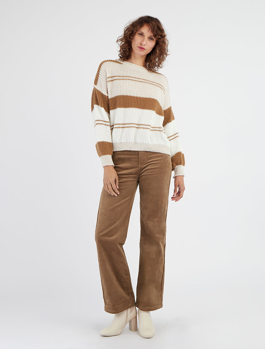 Pull en maille à bandes contrastantes - Beige/camel
