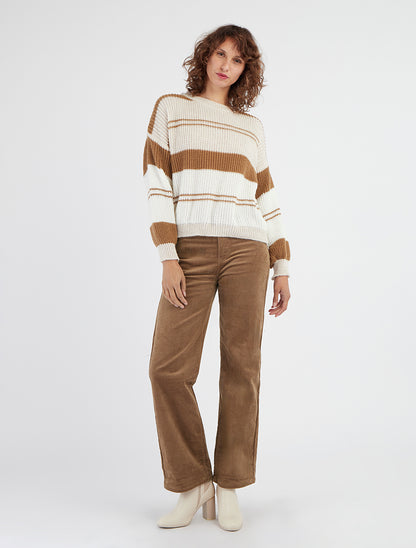Pull en maille à bandes contrastantes - Beige/camel