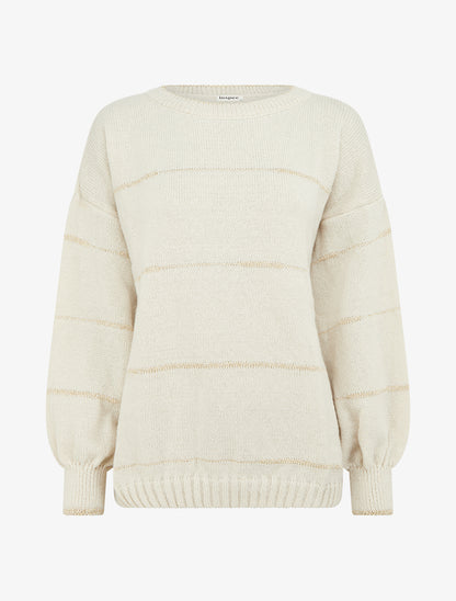 Pull uni à rayures irisées - Crème - 1