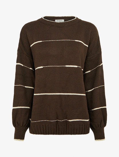 Pull uni à raures irisées - Marron - 1