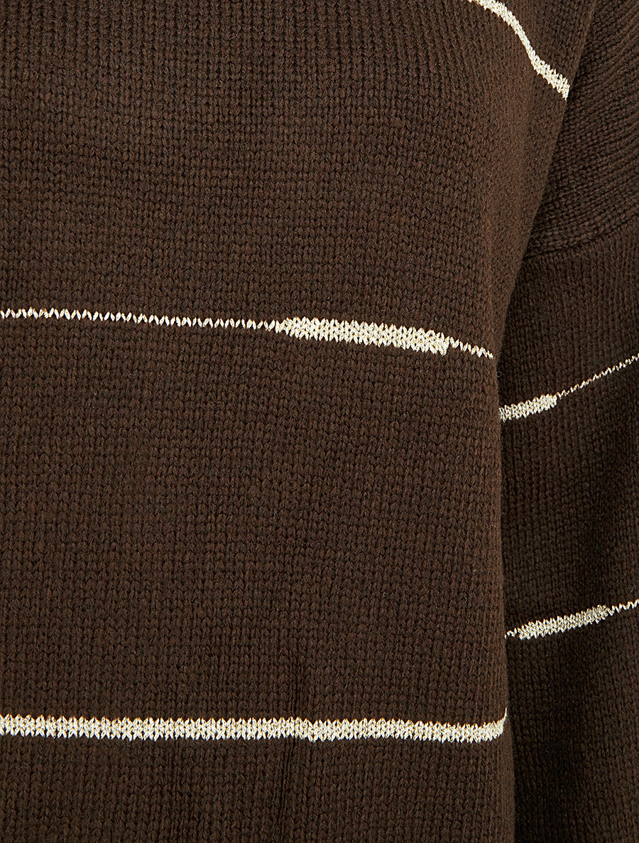 Pull uni à raures irisées - Marron - 3