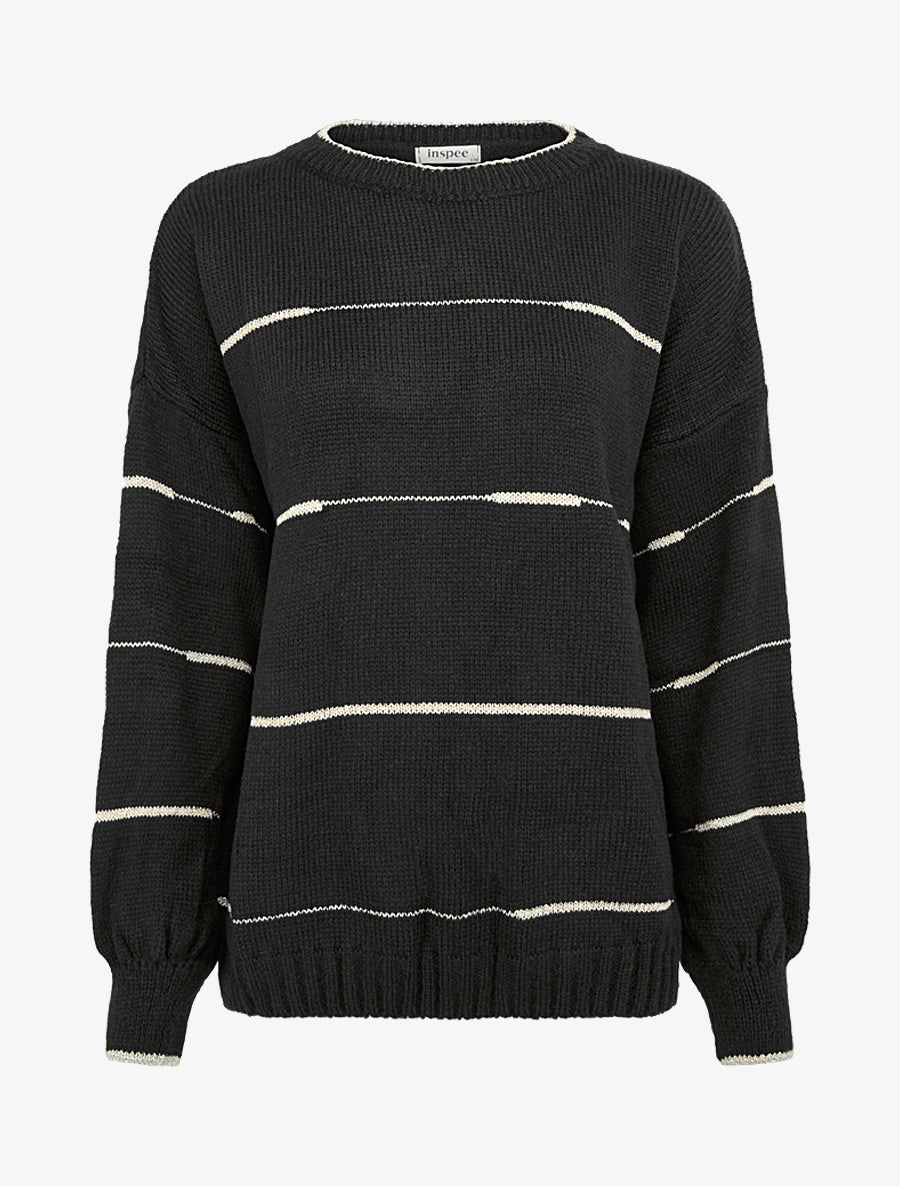 Pull uni à raures irisées - Noir - 1
