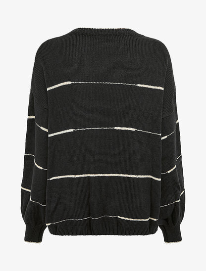 Pull uni à raures irisées - Noir - 2