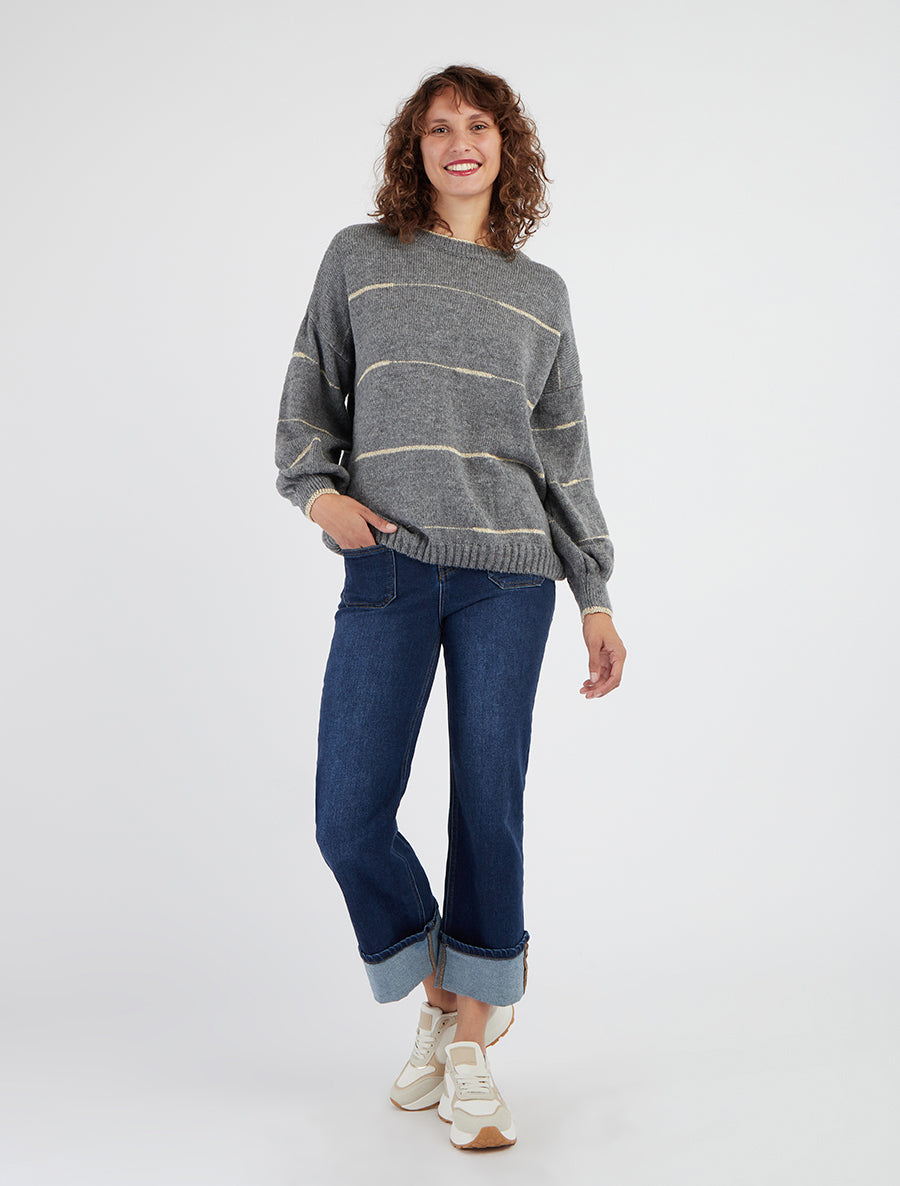 Pull uni à raures irisées - Gris