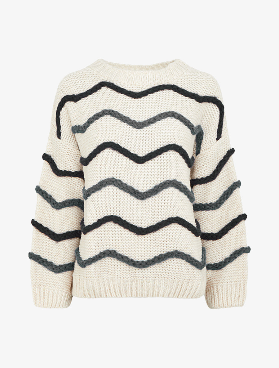 Pull en maille à motif vagues - Noir/gris - 1