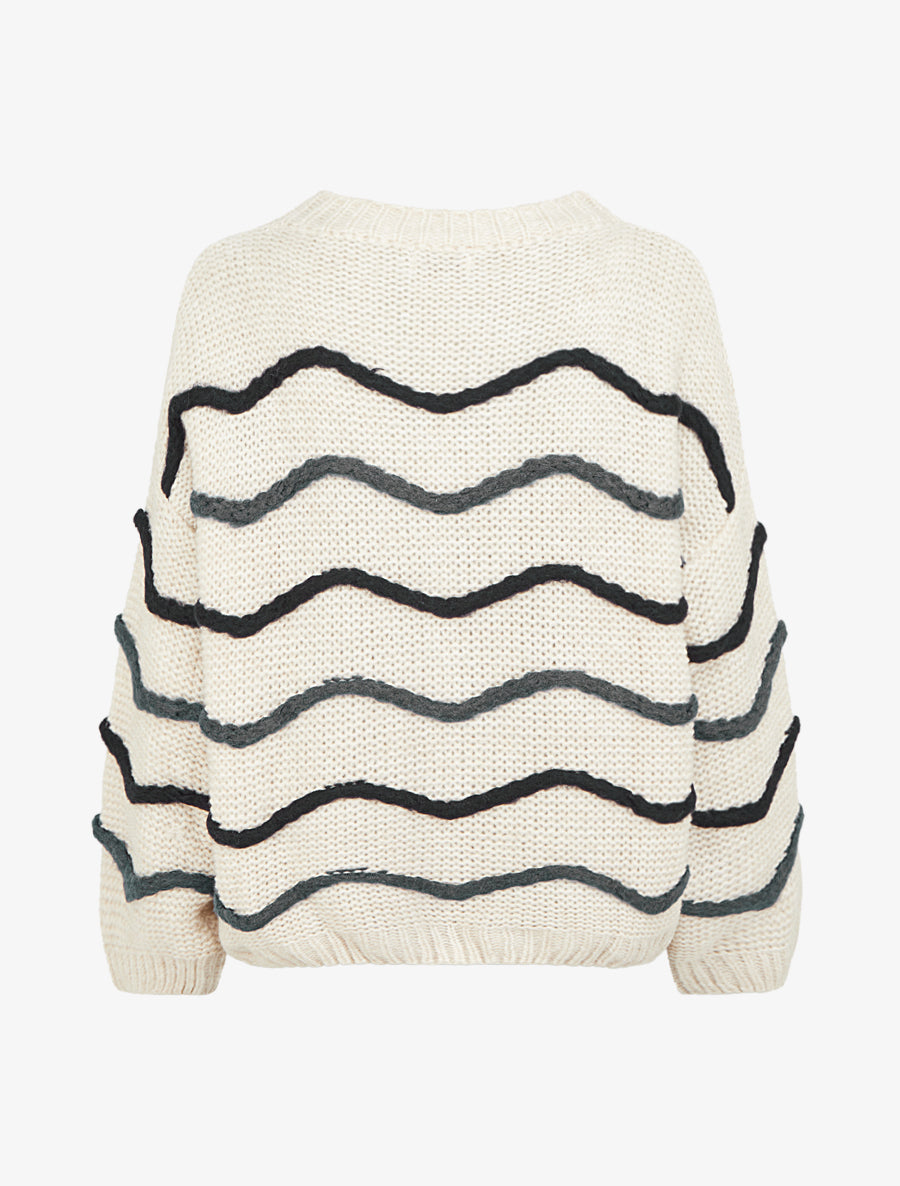 Pull en maille à motif vagues - Noir/gris - 2